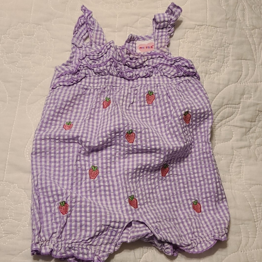 Mayfair Purple romper with strawberries sz 3/6 mth